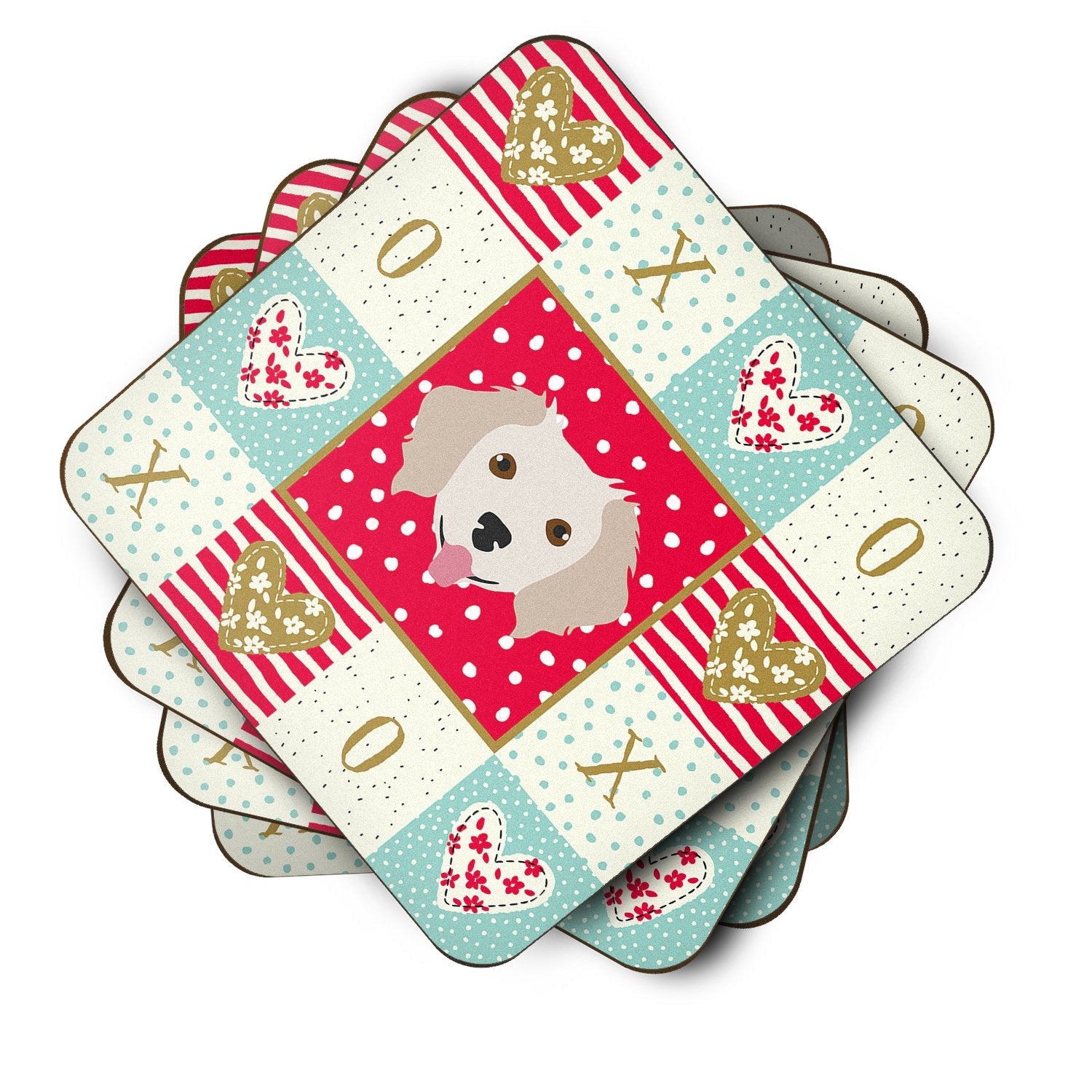 Small Greek Domestic Dog Love Foam Coasters Set of 4 Cup Coasters for Indoor Outdoor, Tabletop Protection, Anti Slip, Mouse pad Material