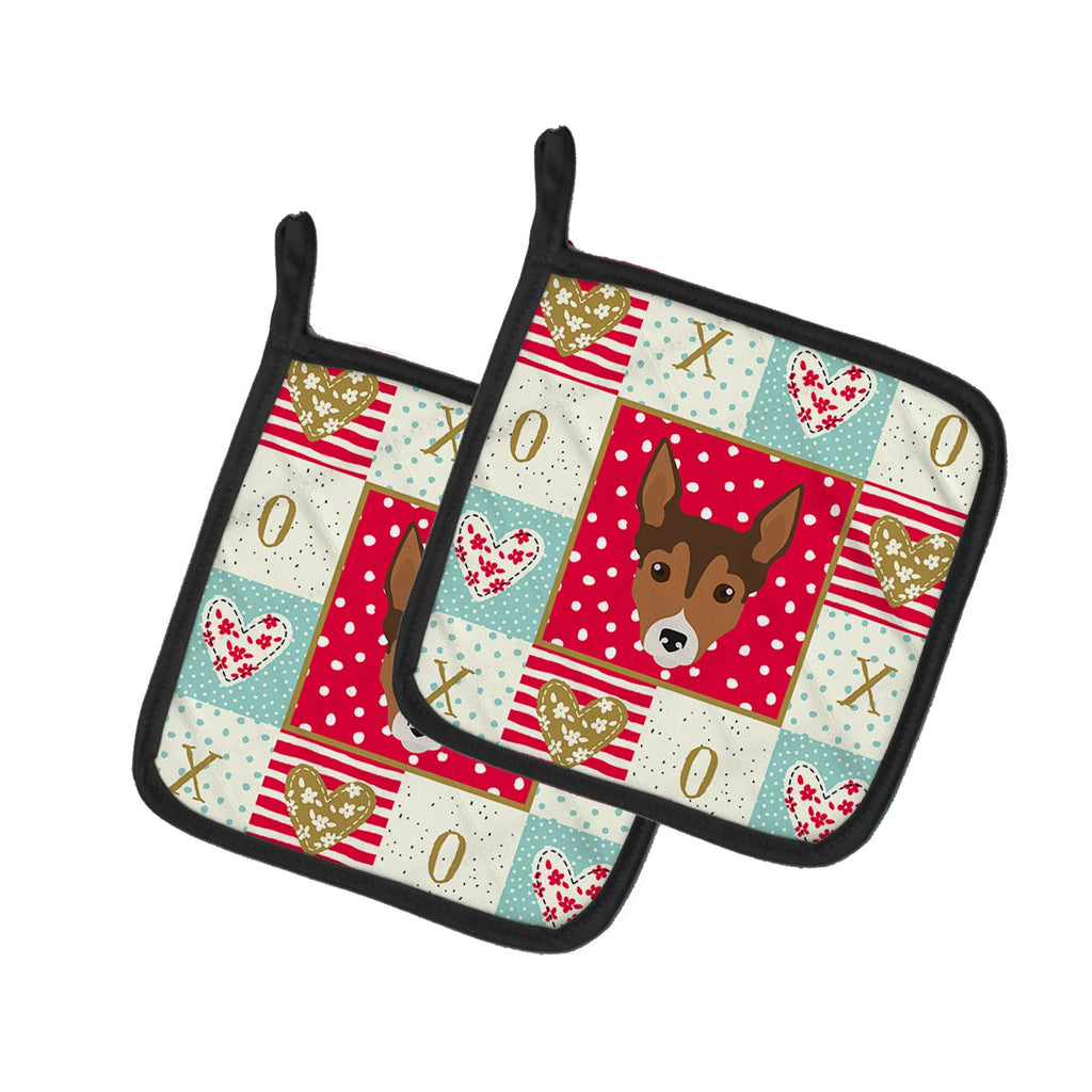 Tenterfield Terrier Love Pot Holder Set of 2 Heat Resistant Quilted Hot Pads 7.5 x 7.5 Inch, Insulated Kitchen Trivets for Cooking & Baking