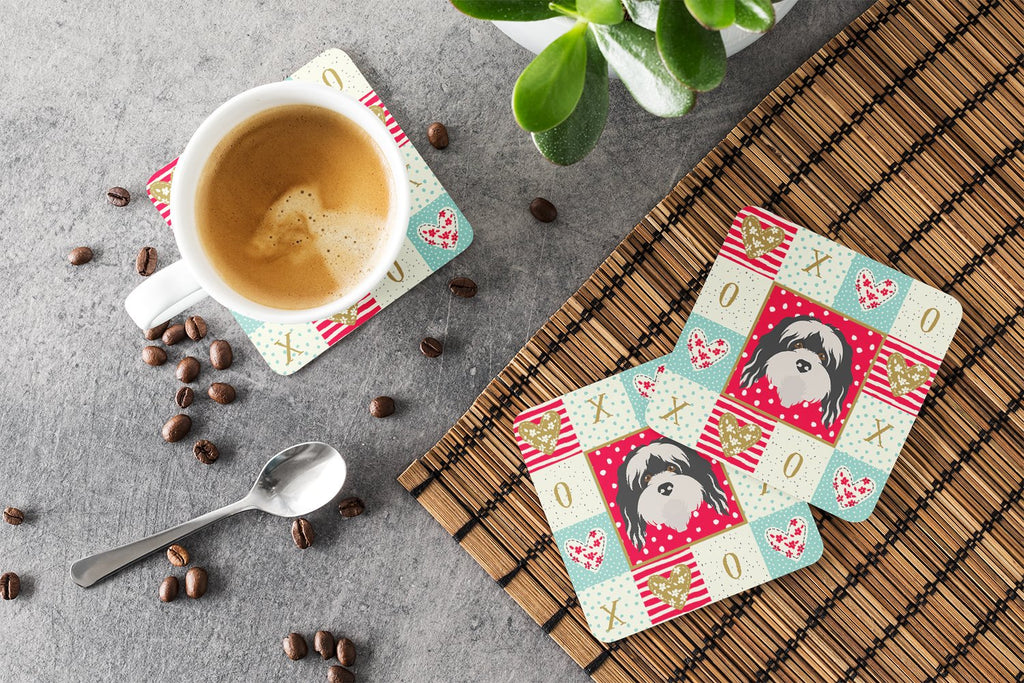 Tibetan Terrier Love Foam Coasters Set of 4 Cup Coasters for Indoor Outdoor, Tabletop Protection, Anti Slip, Mouse pad Material