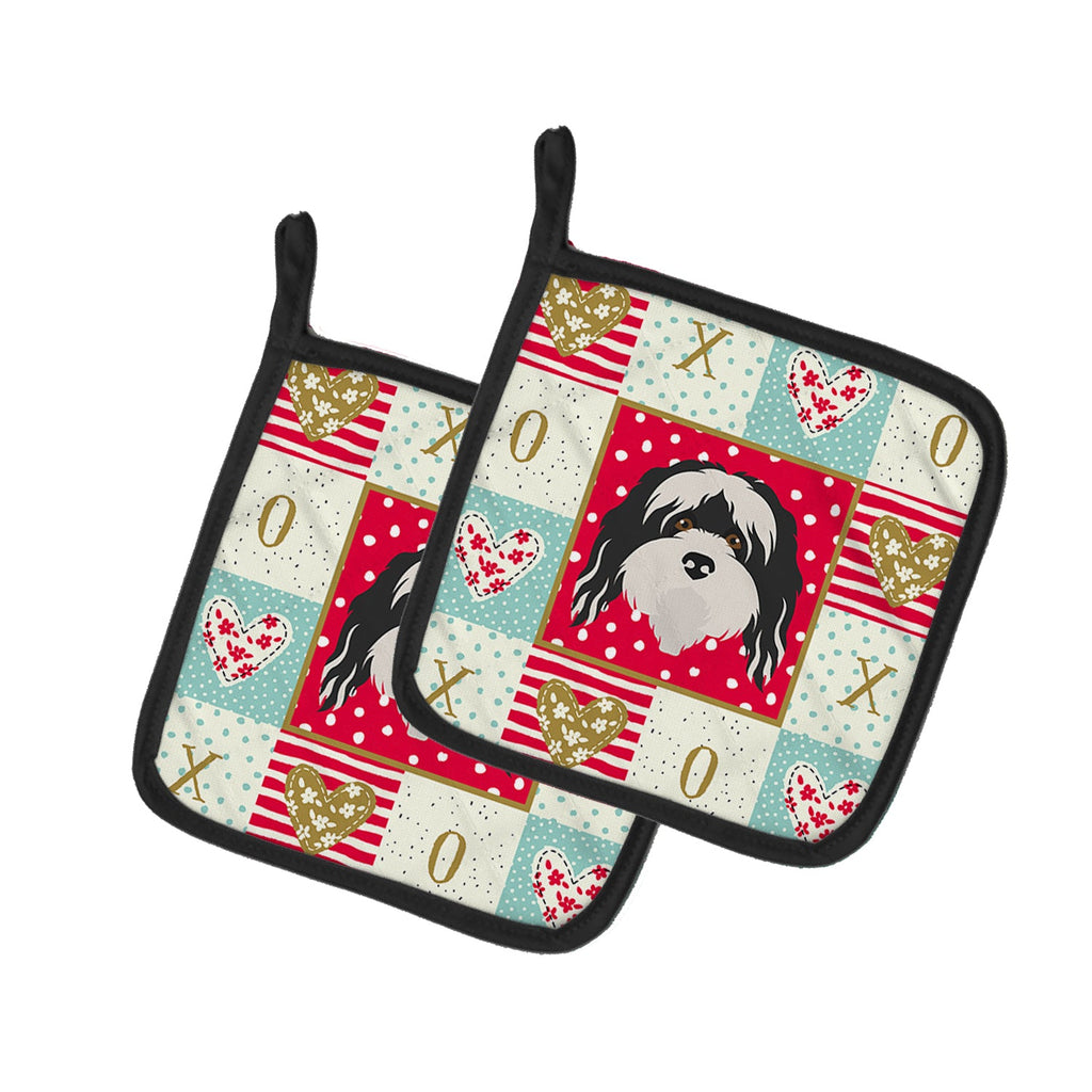 Tibetan Terrier Love Pot Holder Set of 2 Heat Resistant Quilted Hot Pads 7.5 x 7.5 Inch, Insulated Kitchen Trivets for Cooking & Baking