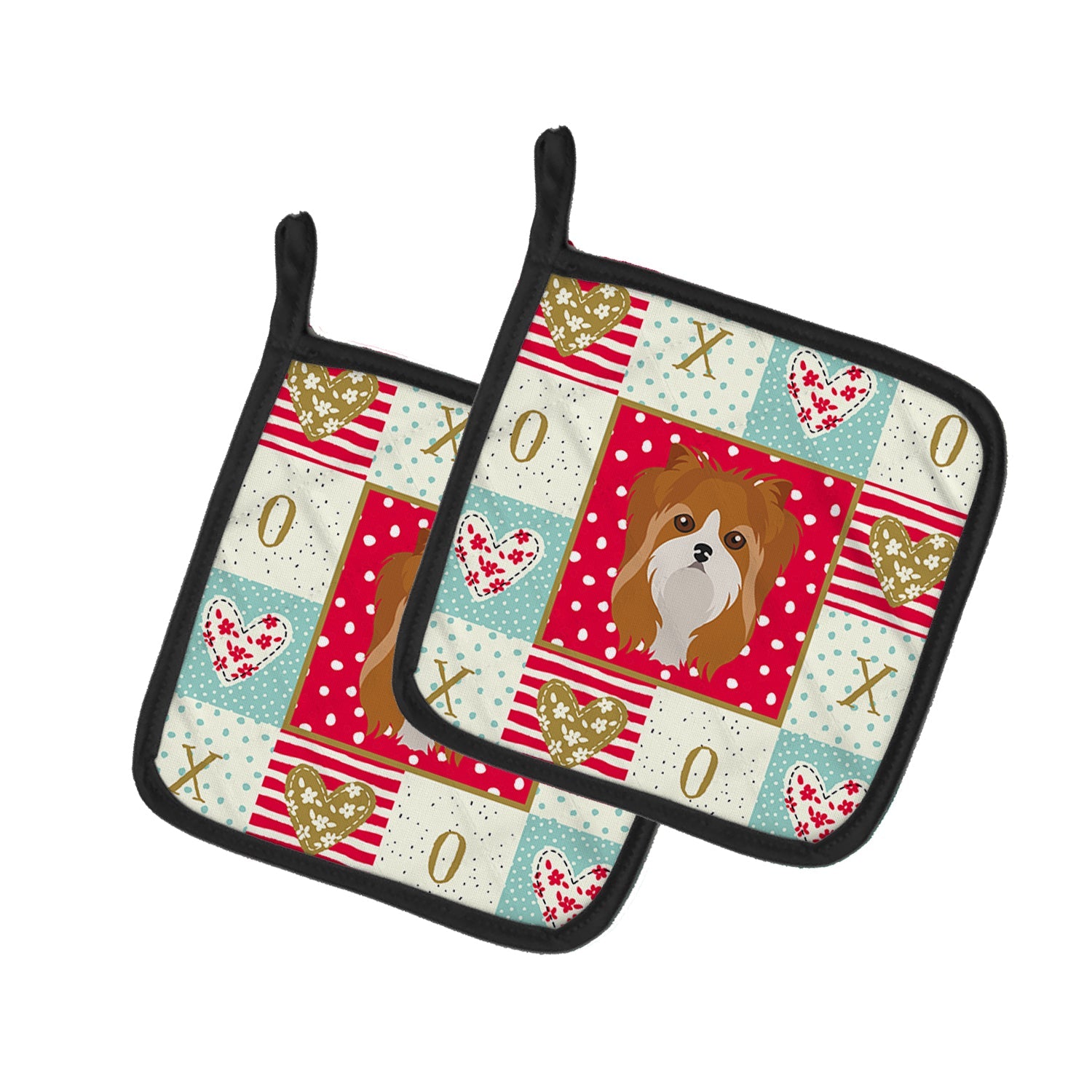 Yorkshire Terrier Love Pot Holder Set of 2 Heat Resistant Quilted Hot Pads 7.5 x 7.5 Inch, Insulated Kitchen Trivets for Cooking & Baking