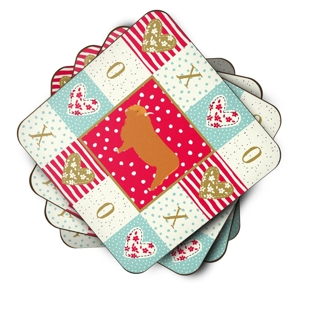 Highland Cow Love Foam Coasters Set of 4 Cup Coasters for Indoor Outdoor, Tabletop Protection, Anti Slip, Mouse pad Material