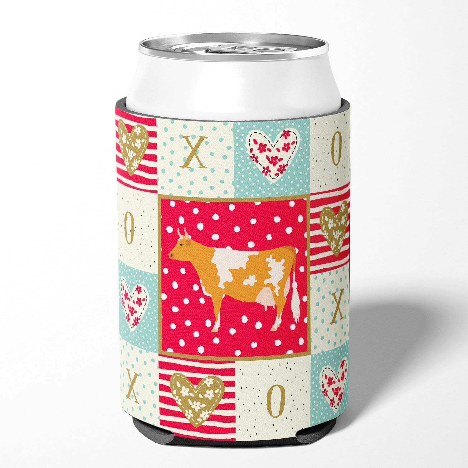 Guernsey Cow Love Can or Bottle Hugger Cooler Sleeve for Standard 12 oz Cans, Insulated Foam Beer & Soda Can Hugger Reusable