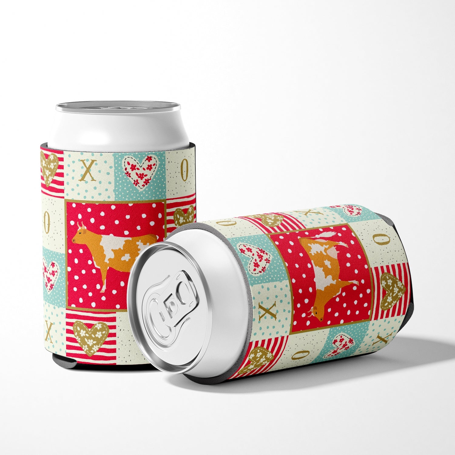 Guernsey Cow Love Can or Bottle Hugger Cooler Sleeve for Standard 12 oz Cans, Insulated Foam Beer & Soda Can Hugger Reusable