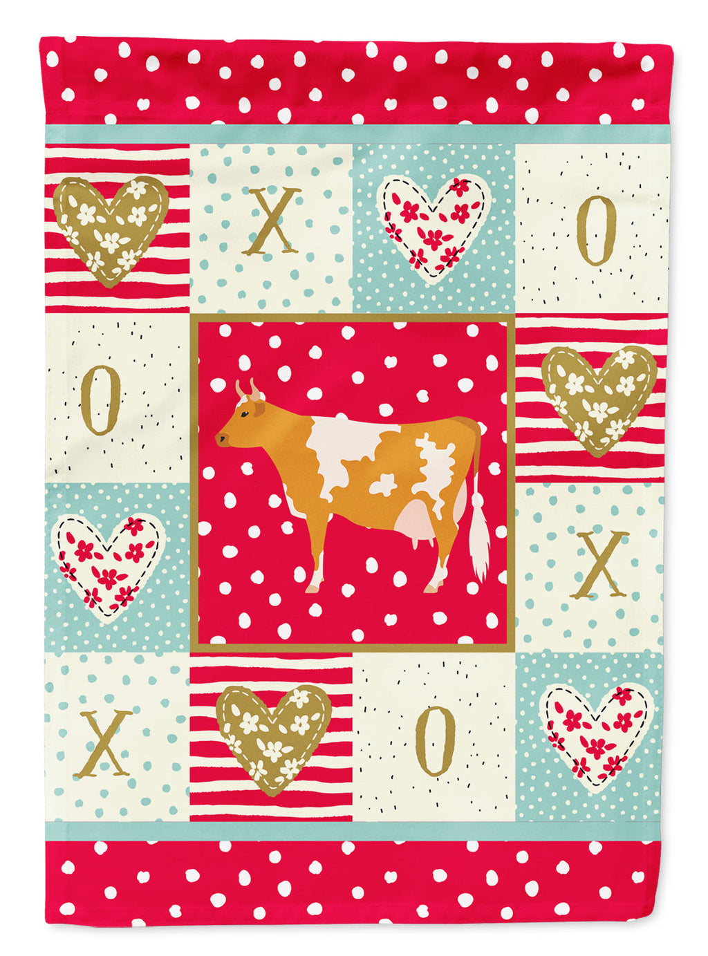Guernsey Cow Love House Flag 28x40 Porch Sleeve Pole Decorative Outside Yard Banner Artwork Wall Hanging, Polyester