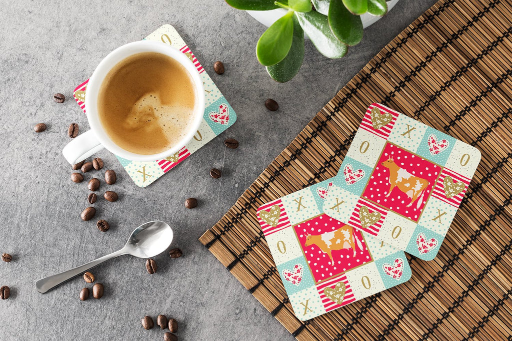 Guernsey Cow Love Foam Coasters Set of 4 Cup Coasters for Indoor Outdoor, Tabletop Protection, Anti Slip, Mouse pad Material