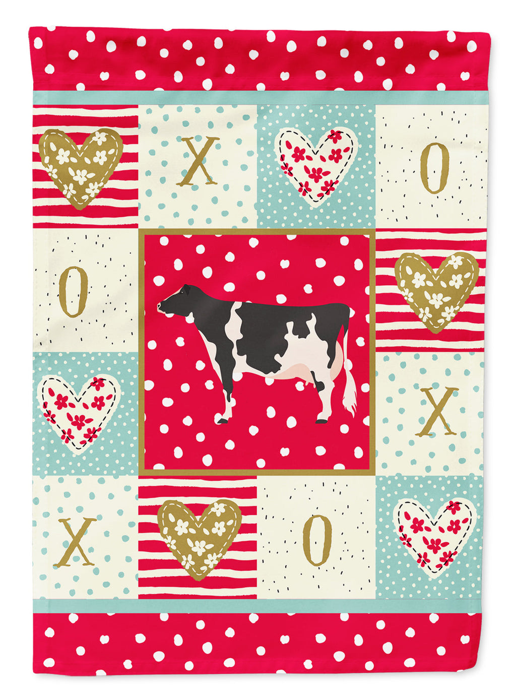 Holstein Cow Love House Flag 28x40 Porch Sleeve Pole Decorative Outside Yard Banner Artwork Wall Hanging, Polyester