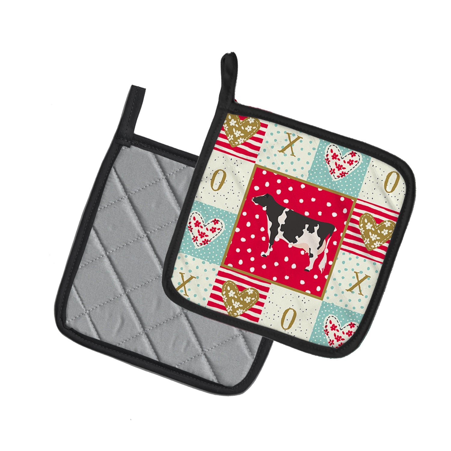 Holstein Cow Love Pot Holder Set of 2 Heat Resistant Quilted Hot Pads 7.5 x 7.5 Inch, Insulated Kitchen Trivets for Cooking & Baking