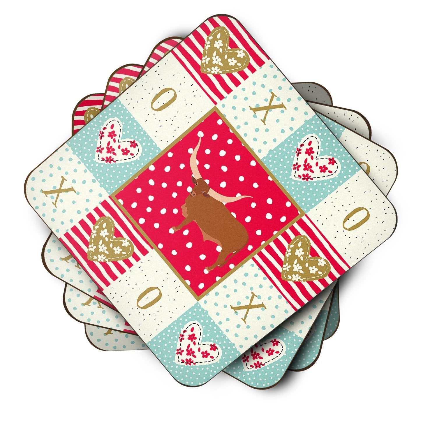 Ankole-Watusu Cow Love Foam Coasters Set of 4 Cup Coasters for Indoor Outdoor, Tabletop Protection, Anti Slip, Mouse pad Material