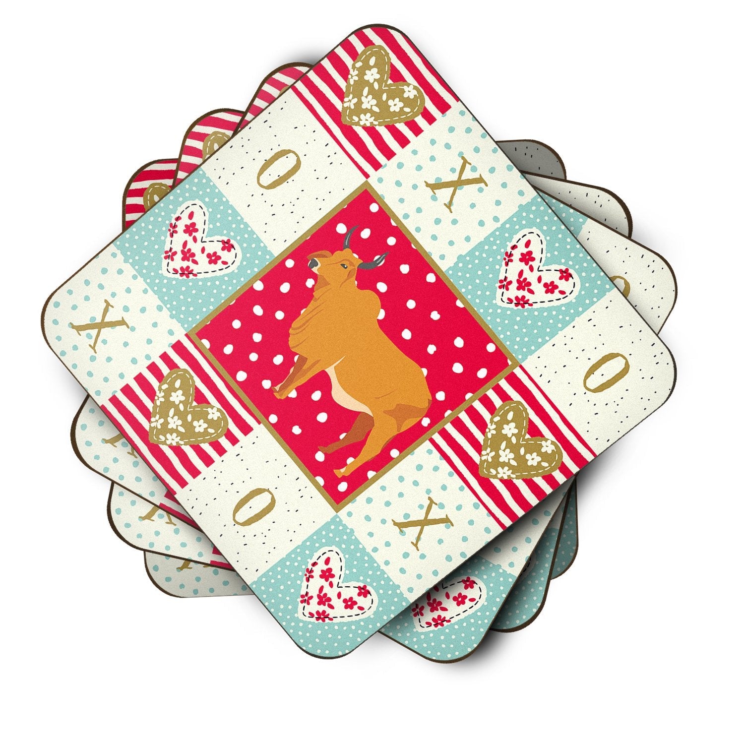 Zebu Indicine Cow Love Foam Coasters Set of 4 Cup Coasters for Indoor Outdoor, Tabletop Protection, Anti Slip, Mouse pad Material