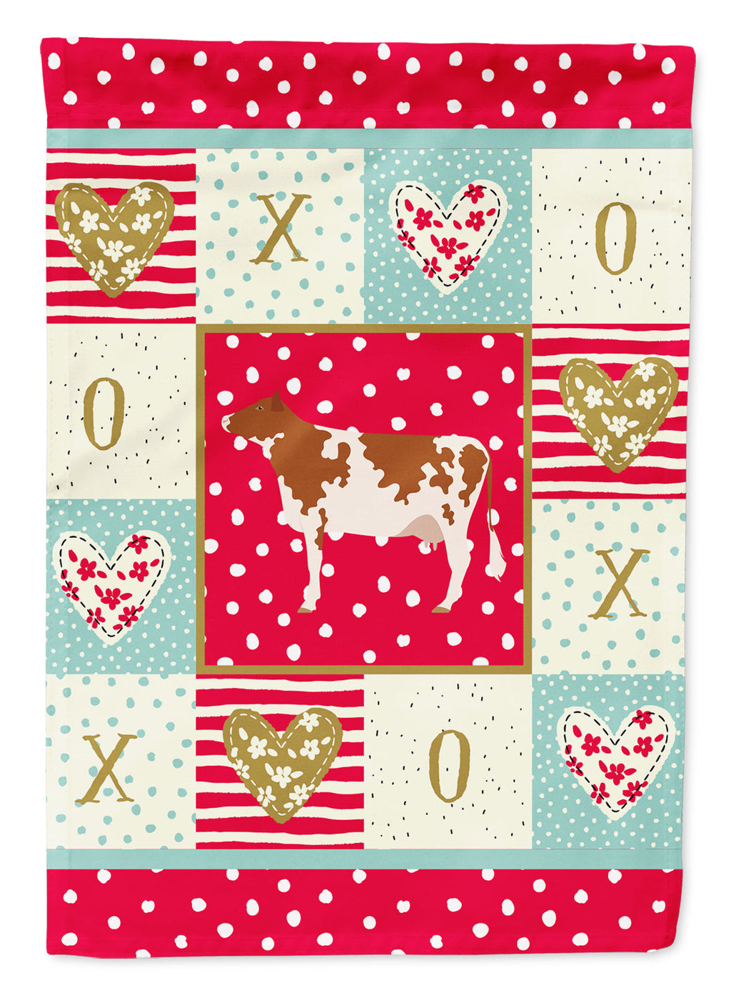 Ayrshire Cow Love House Flag 28x40 Porch Sleeve Pole Decorative Outside Yard Banner Artwork Wall Hanging, Polyester