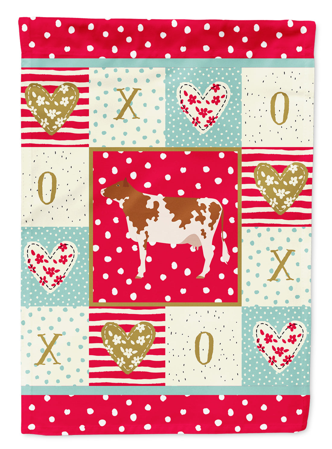 Ayrshire Cow Love House Flag 28x40 Porch Sleeve Pole Decorative Outside Yard Banner Artwork Wall Hanging, Polyester