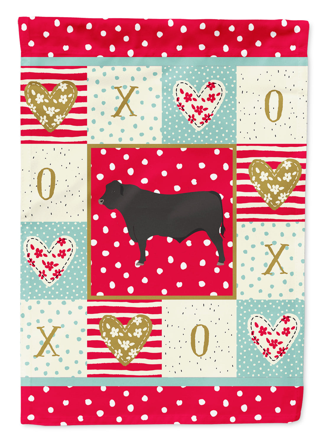 Black Angus Cow Love House Flag 28x40 Porch Sleeve Pole Decorative Outside Yard Banner Artwork Wall Hanging, Polyester