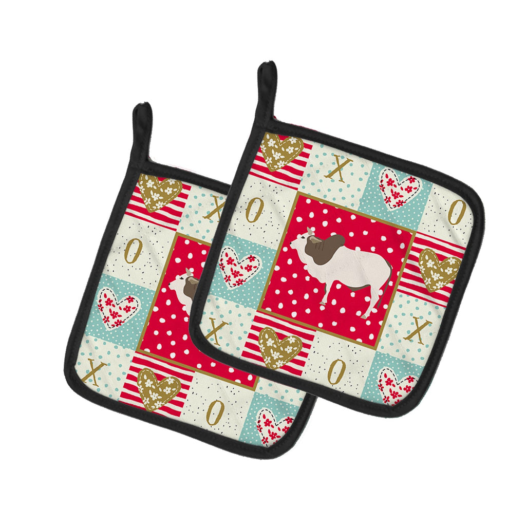 Malvi Cow Love Pot Holder Set of 2 Heat Resistant Quilted Hot Pads 7.5 x 7.5 Inch, Insulated Kitchen Trivets for Cooking & Baking