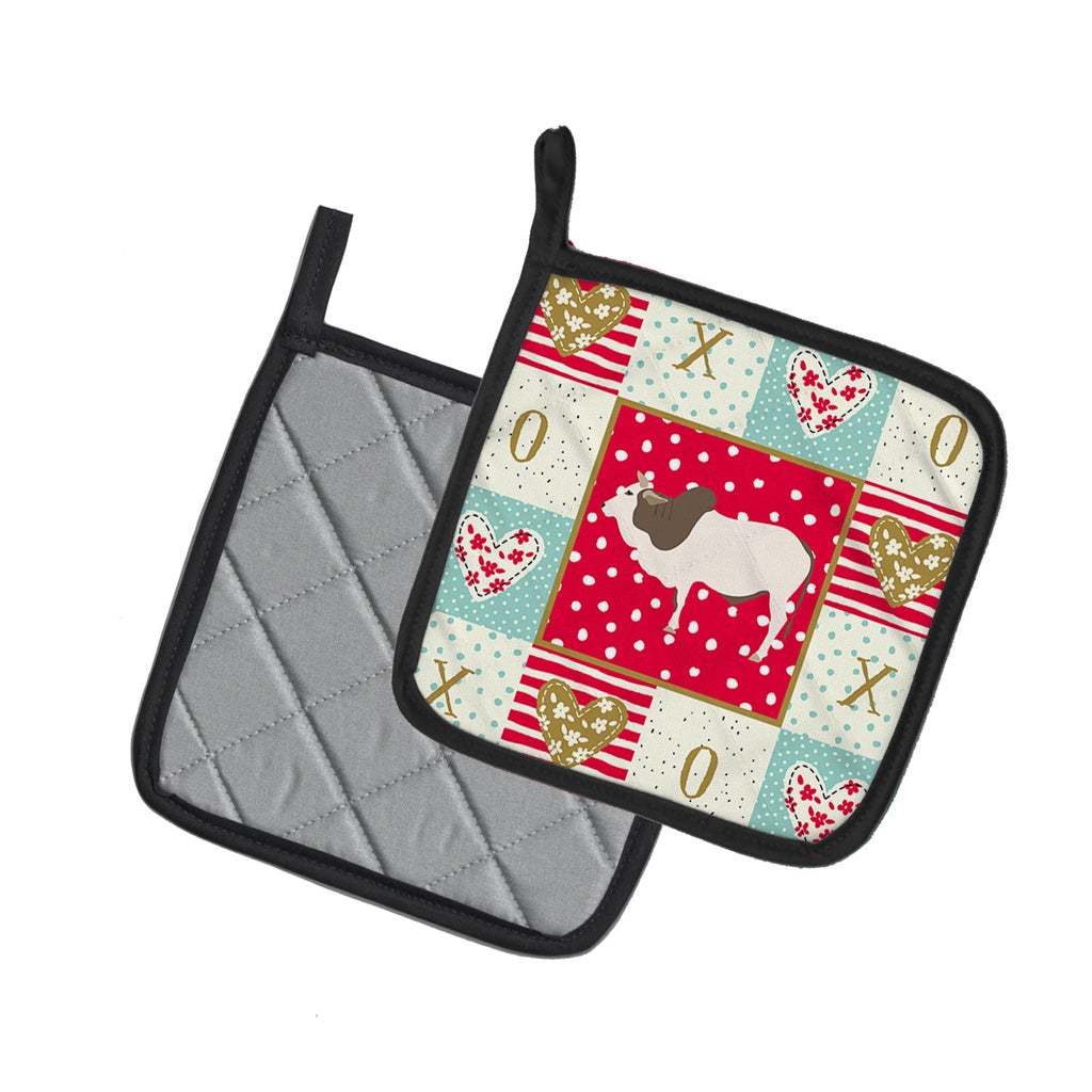 Malvi Cow Love Pot Holder Set of 2 Heat Resistant Quilted Hot Pads 7.5 x 7.5 Inch, Insulated Kitchen Trivets for Cooking & Baking