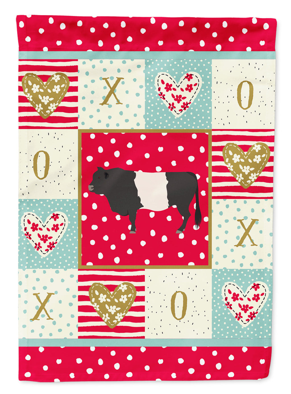 Belted Galloway Cow Love House Flag 28x40 Porch Sleeve Pole Decorative Outside Yard Banner Artwork Wall Hanging, Polyester