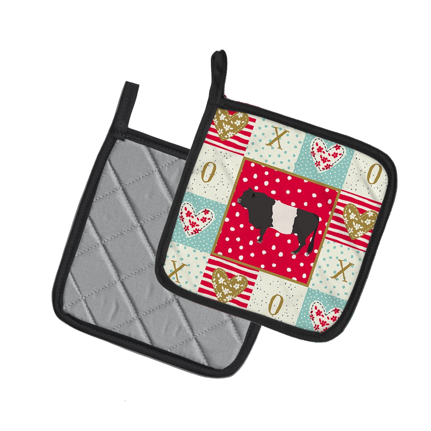 Belted Galloway Cow Love Pot Holder Set of 2 Heat Resistant Quilted Hot Pads 7.5 x 7.5 Inch, Insulated Kitchen Trivets for Cooking & Baking