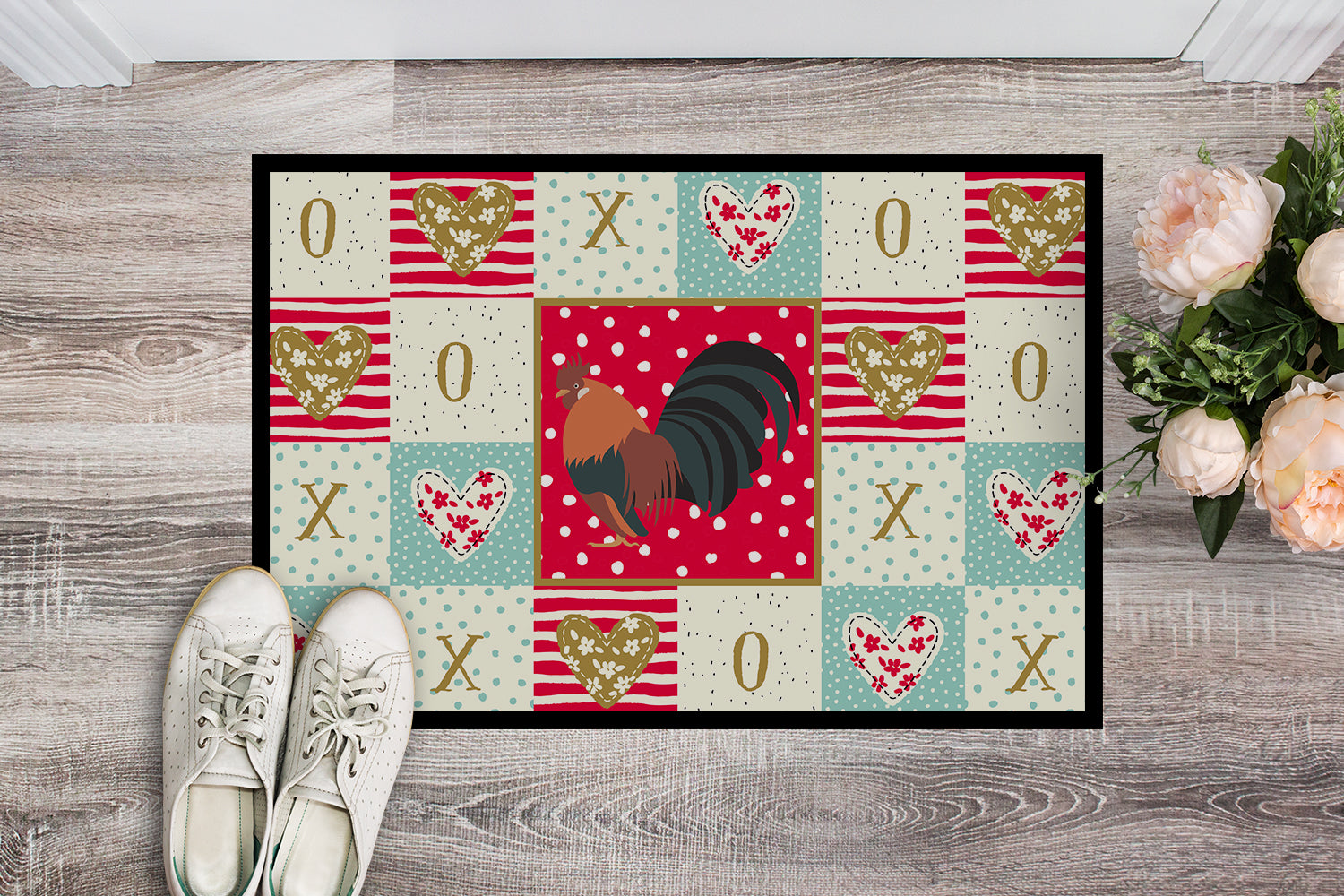 Dutch Bantam Chicken Love Doormat Indoor Outdoor 18H X 27W Front Door Mat Rugs for Entryway, Non Slip Washable