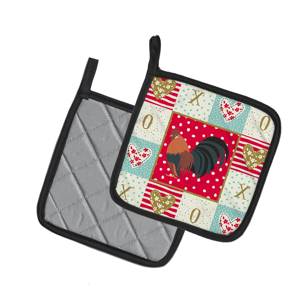 Dutch Bantam Chicken Love Pot Holder Set of 2 Heat Resistant Quilted Hot Pads 7.5 x 7.5 Inch, Insulated Kitchen Trivets for Cooking & Baking