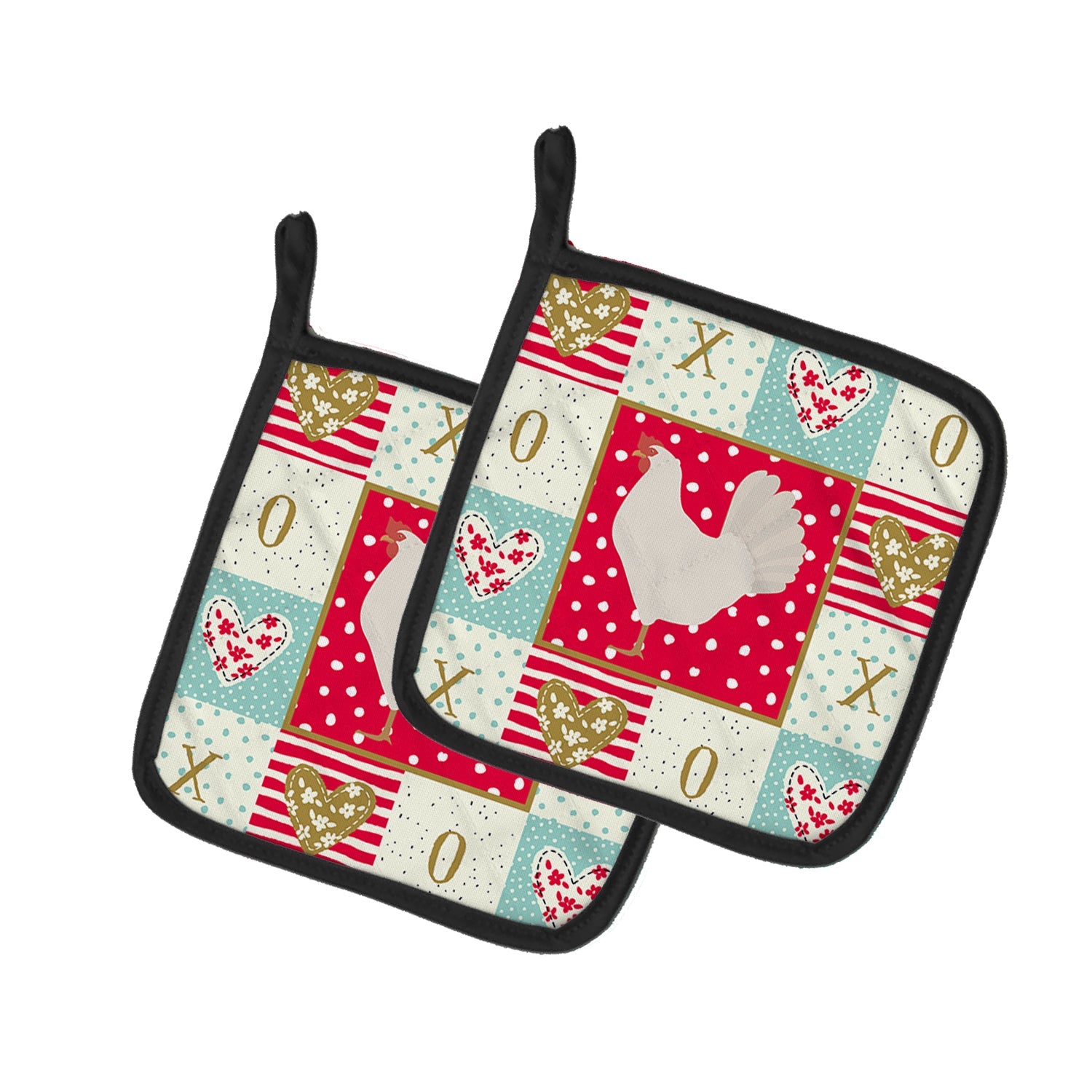 Leghorn Chicken Love Pot Holder Set of 2 Heat Resistant Quilted Hot Pads 7.5 x 7.5 Inch, Insulated Kitchen Trivets for Cooking & Baking