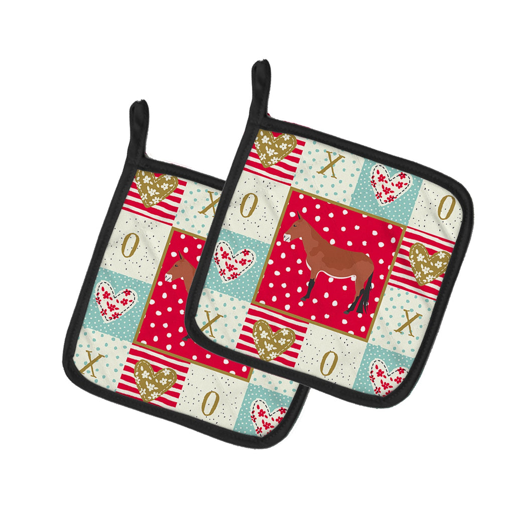 Mule Love Pot Holder Set of 2 Heat Resistant Quilted Hot Pads 7.5 x 7.5 Inch, Insulated Kitchen Trivets for Cooking & Baking