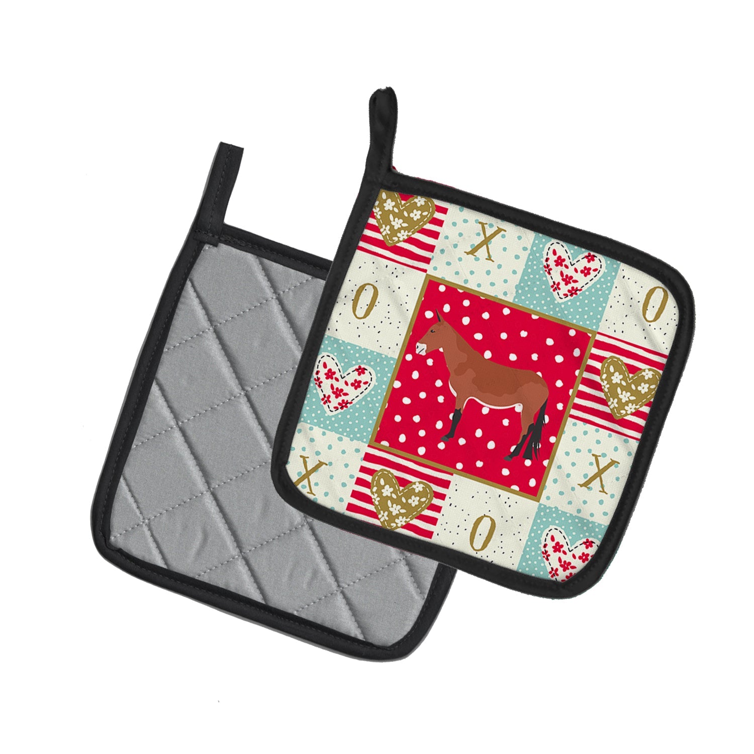 Mule Love Pot Holder Set of 2 Heat Resistant Quilted Hot Pads 7.5 x 7.5 Inch, Insulated Kitchen Trivets for Cooking & Baking