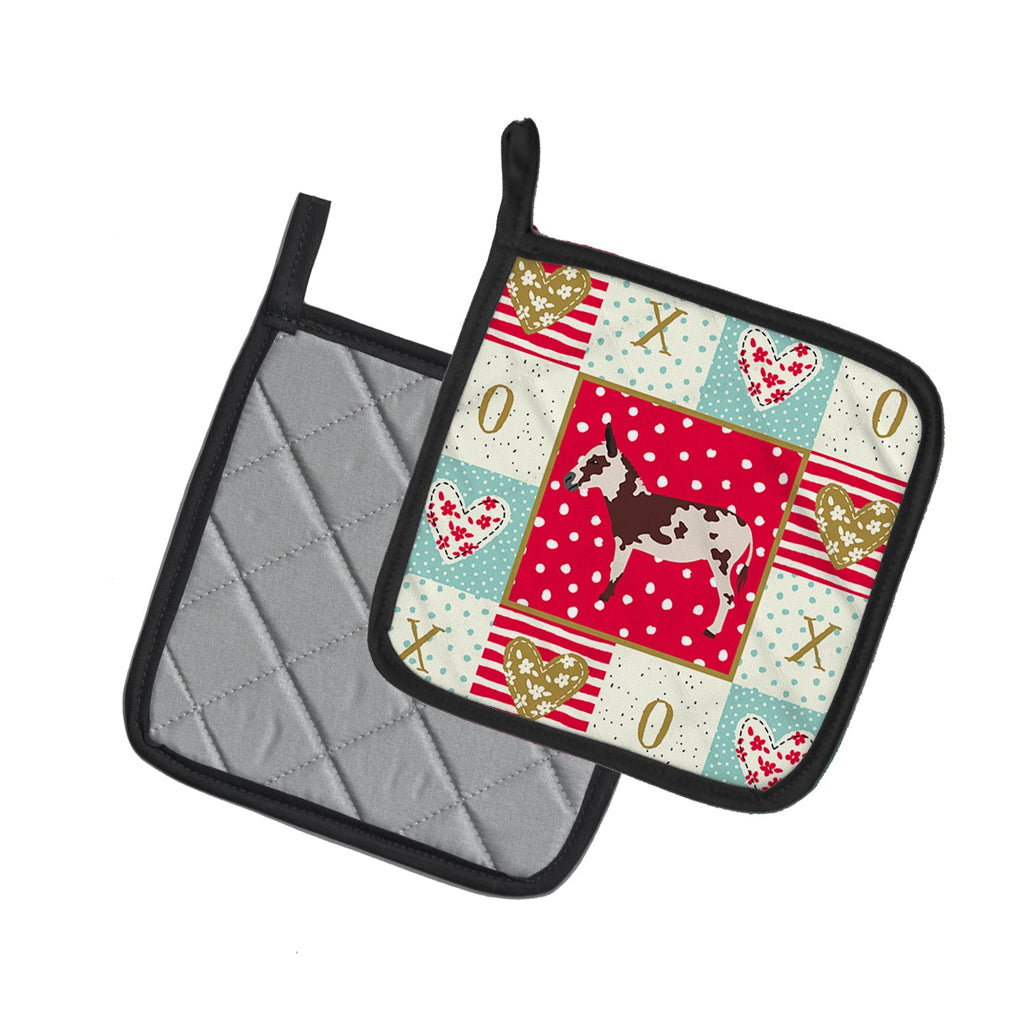 American Spotted Donkey Love Pot Holder Set of 2 Heat Resistant Quilted Hot Pads 7.5 x 7.5 Inch, Insulated Kitchen Trivets for Cooking & Baking