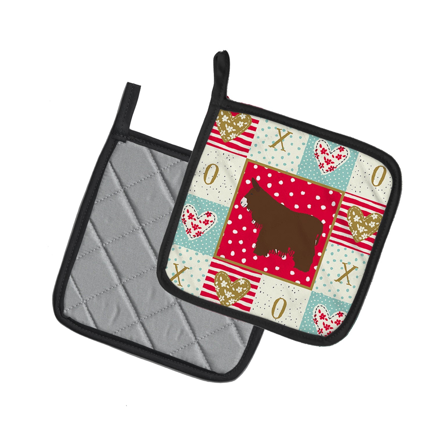 Poitou Poiteuin Donkey Love Pot Holder Set of 2 Heat Resistant Quilted Hot Pads 7.5 x 7.5 Inch, Insulated Kitchen Trivets for Cooking & Baking