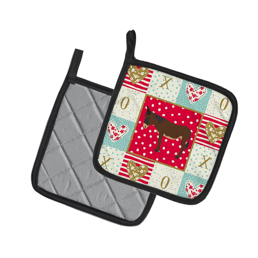 Zamorano-Leones Donkey Love Pot Holder Set of 2 Heat Resistant Quilted Hot Pads 7.5 x 7.5 Inch, Insulated Kitchen Trivets for Cooking & Baking