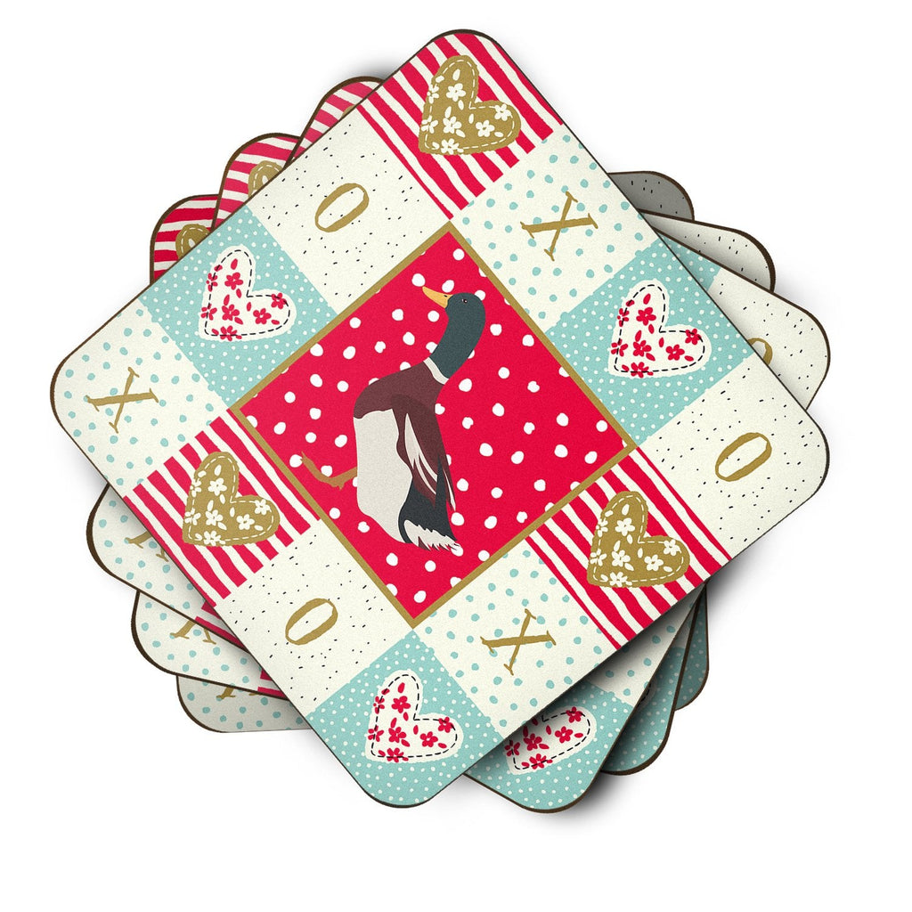 Rouen Duck Love Foam Coasters Set of 4 Cup Coasters for Indoor Outdoor, Tabletop Protection, Anti Slip, Mouse pad Material