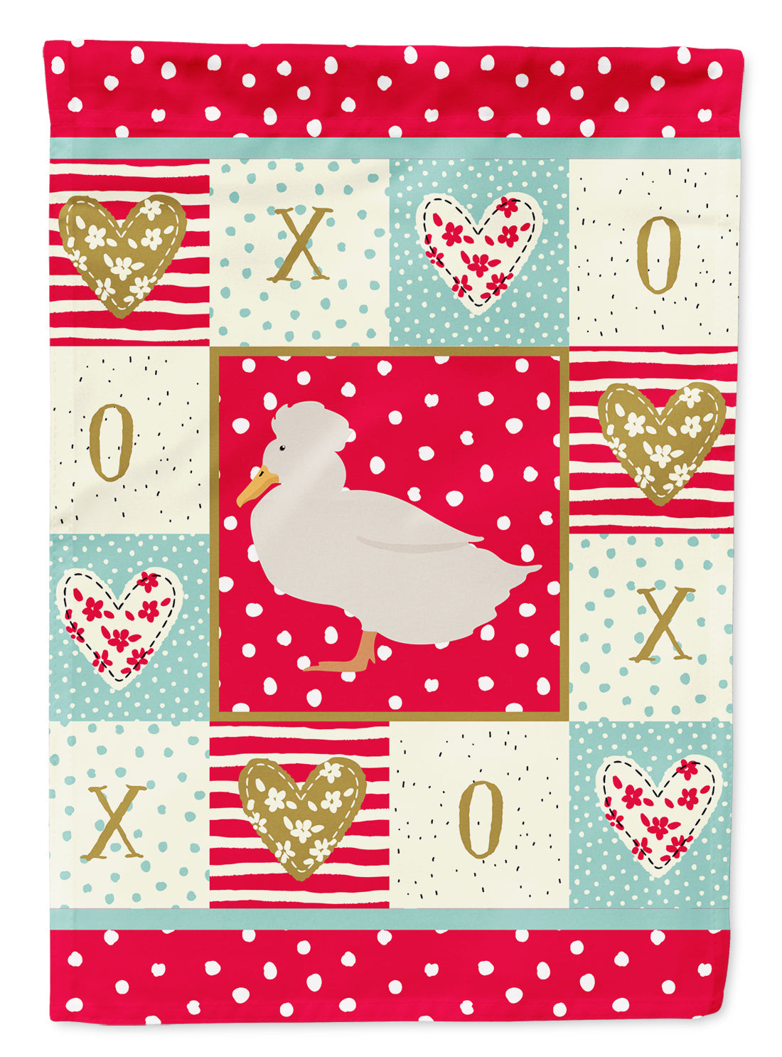 Crested Duck Love House Flag 28x40 Porch Sleeve Pole Decorative Outside Yard Banner Artwork Wall Hanging, Polyester