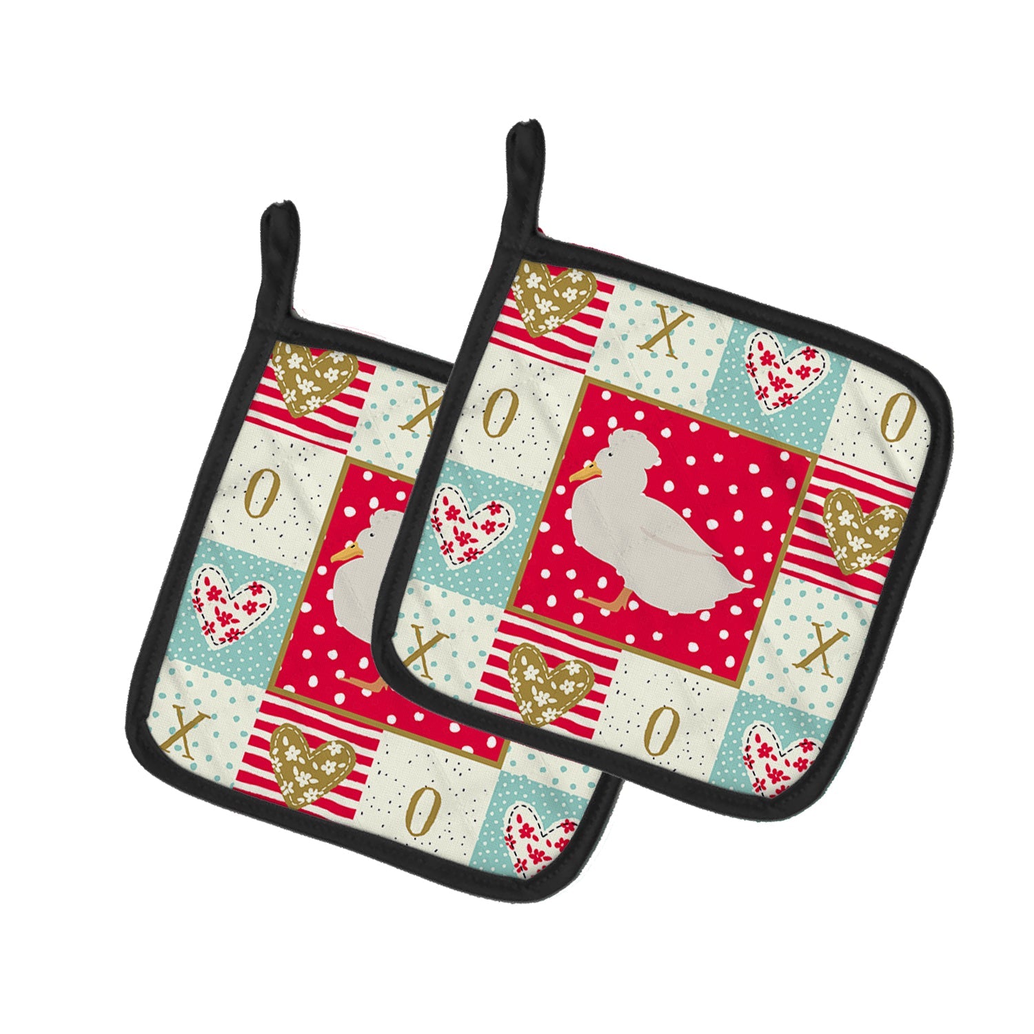 Crested Duck Love Pot Holder Set of 2 Heat Resistant Quilted Hot Pads 7.5 x 7.5 Inch, Insulated Kitchen Trivets for Cooking & Baking
