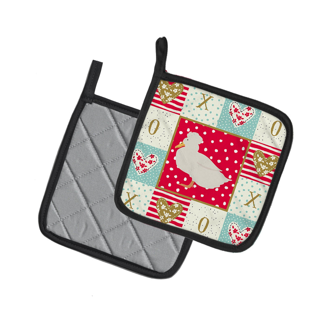 Crested Duck Love Pot Holder Set of 2 Heat Resistant Quilted Hot Pads 7.5 x 7.5 Inch, Insulated Kitchen Trivets for Cooking & Baking