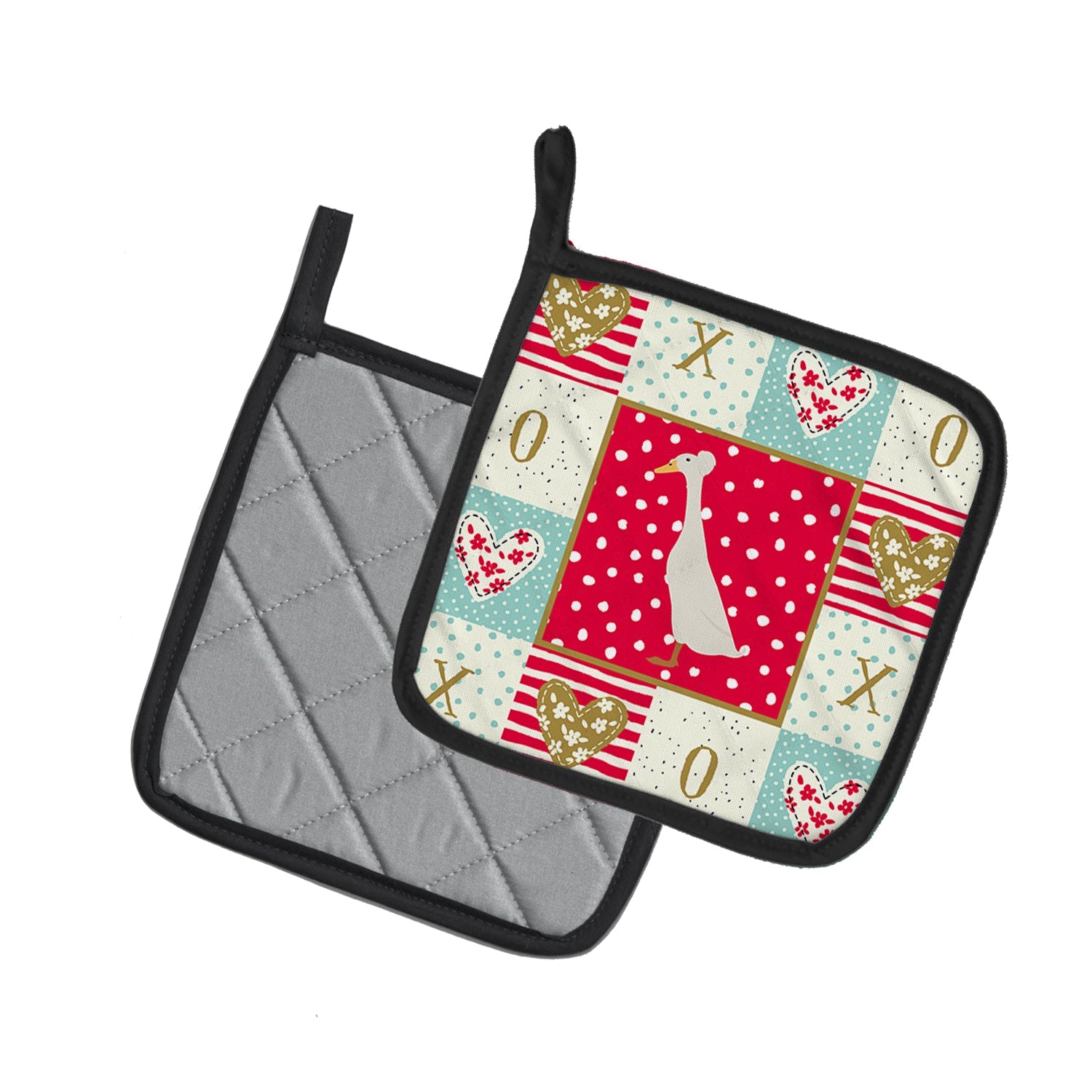 Bali Duck Love Pot Holder Set of 2 Heat Resistant Quilted Hot Pads 7.5 x 7.5 Inch, Insulated Kitchen Trivets for Cooking & Baking