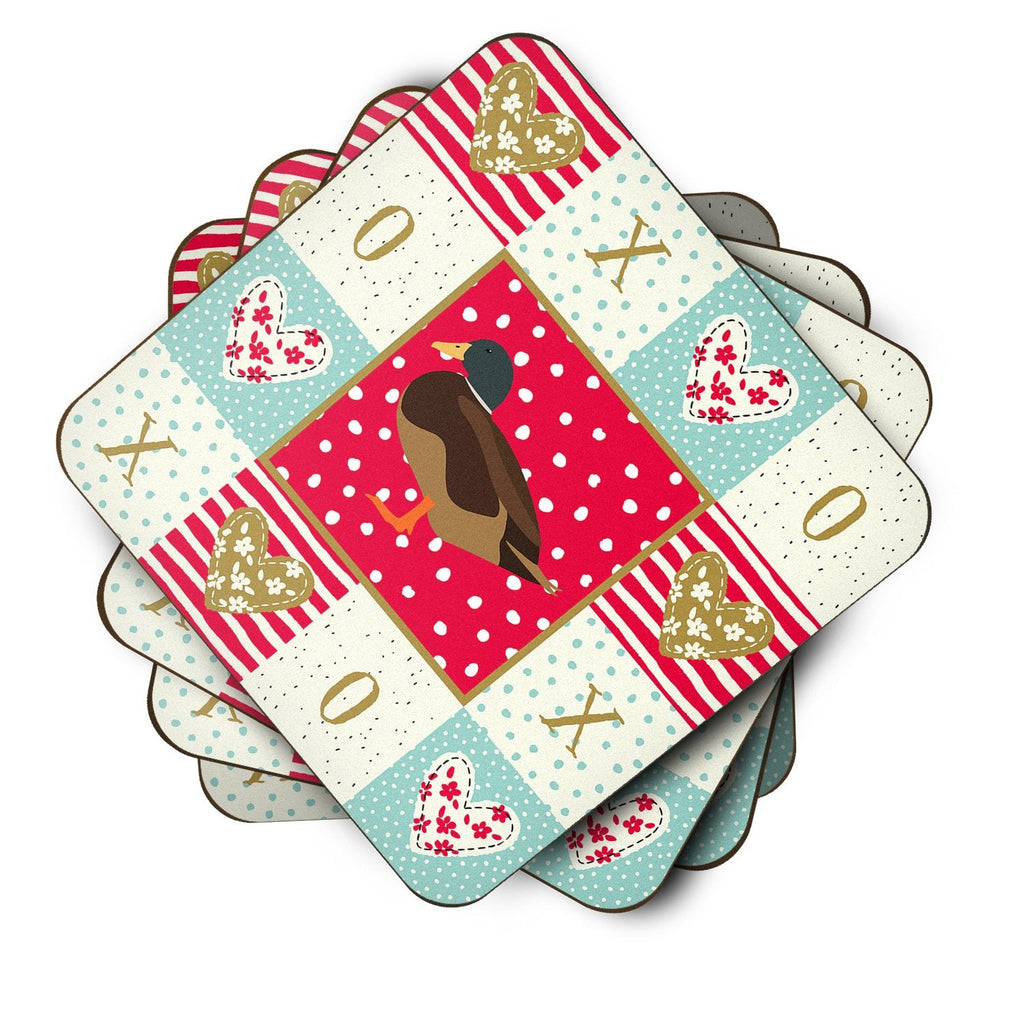 Silver Bantam Duck Love Foam Coasters Set of 4 Cup Coasters for Indoor Outdoor, Tabletop Protection, Anti Slip, Mouse pad Material