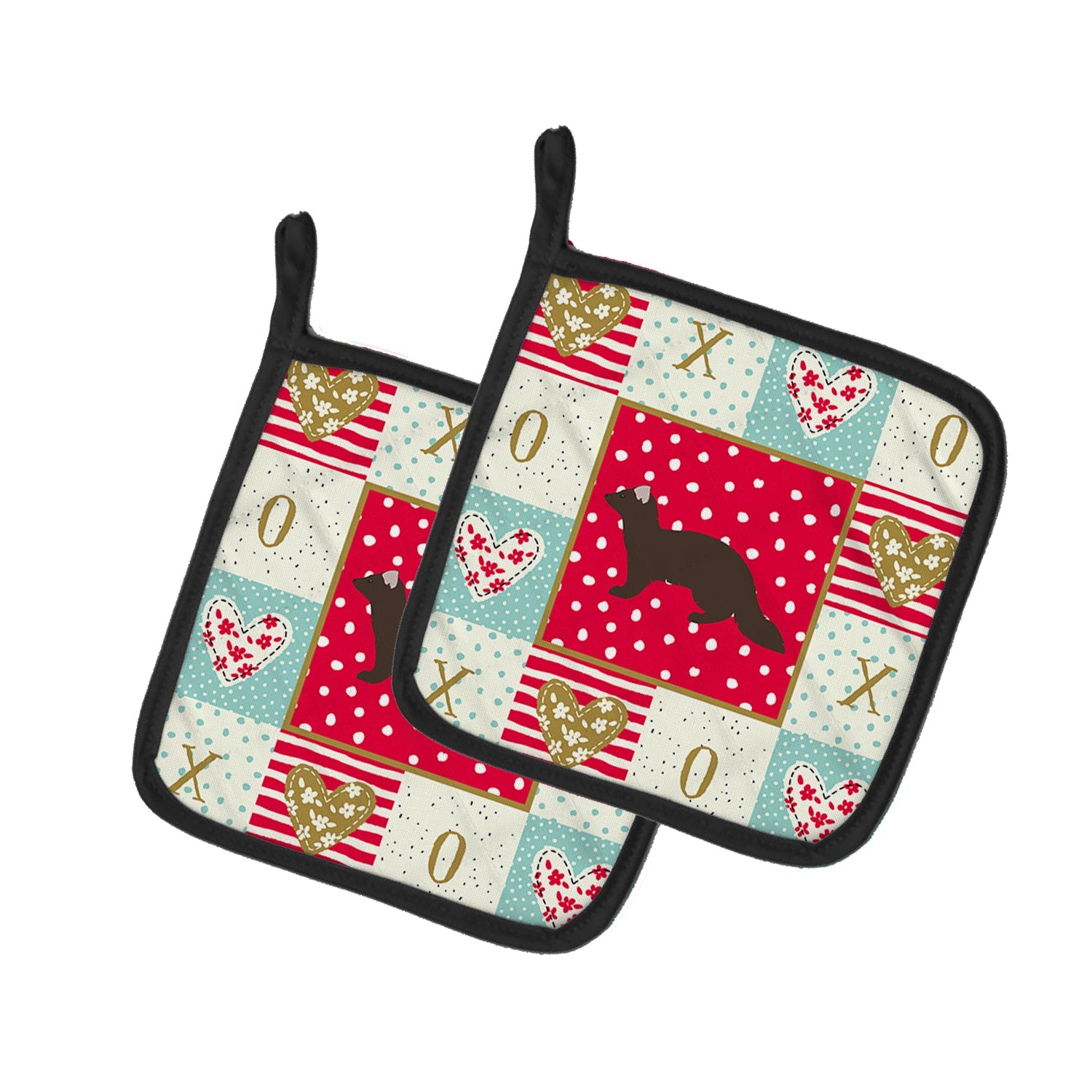 Sable Marten Love Pot Holder Set of 2 Heat Resistant Quilted Hot Pads 7.5 x 7.5 Inch, Insulated Kitchen Trivets for Cooking & Baking