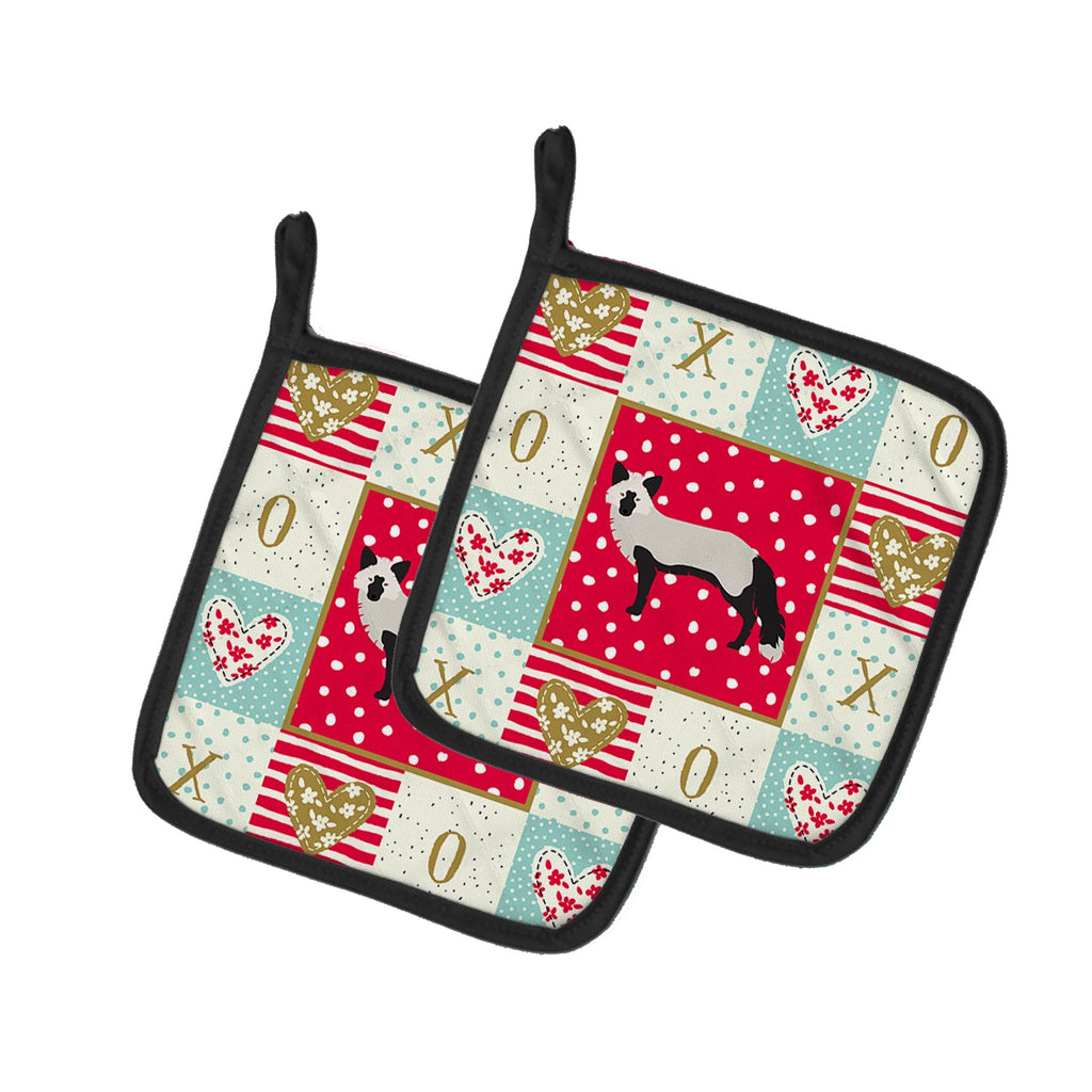 Silver Fox Love Pot Holder Set of 2 Heat Resistant Quilted Hot Pads 7.5 x 7.5 Inch, Insulated Kitchen Trivets for Cooking & Baking