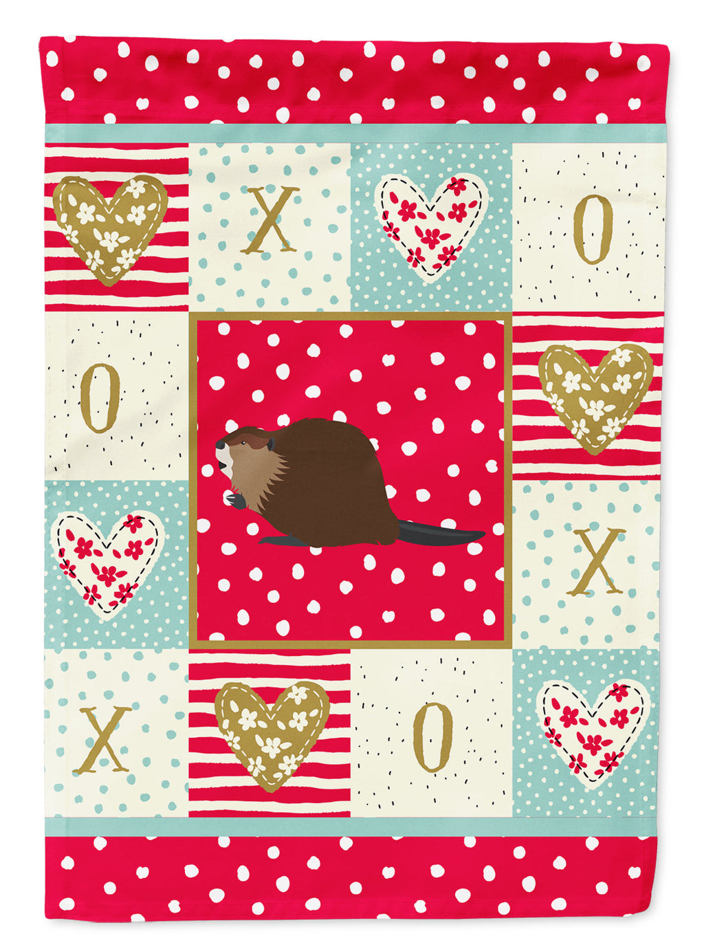 Eurasian Beaver Love House Flag 28x40 Porch Sleeve Pole Decorative Outside Yard Banner Artwork Wall Hanging, Polyester