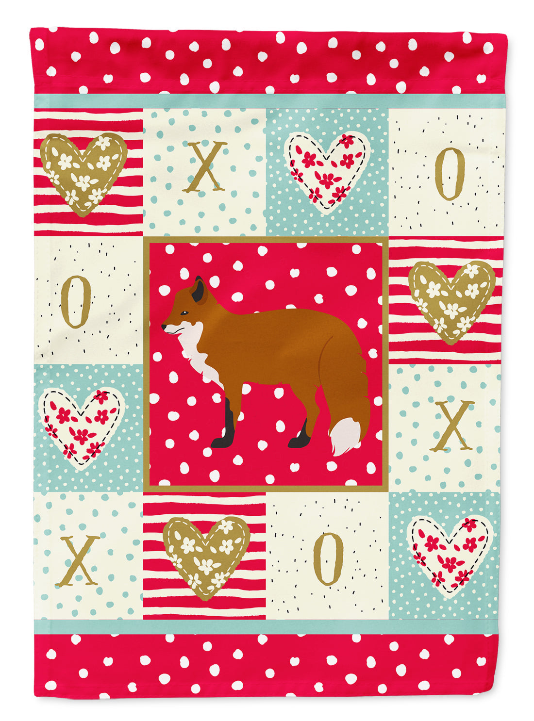Red Fox Love House Flag 28x40 Porch Sleeve Pole Decorative Outside Yard Banner Artwork Wall Hanging, Polyester