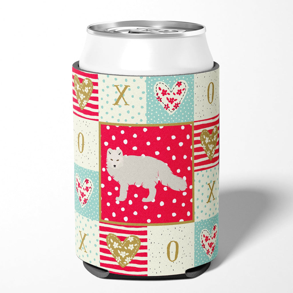 White Arctic Fox Love Can or Bottle Hugger Cooler Sleeve for Standard 12 oz Cans, Insulated Foam Beer & Soda Can Hugger Reusable