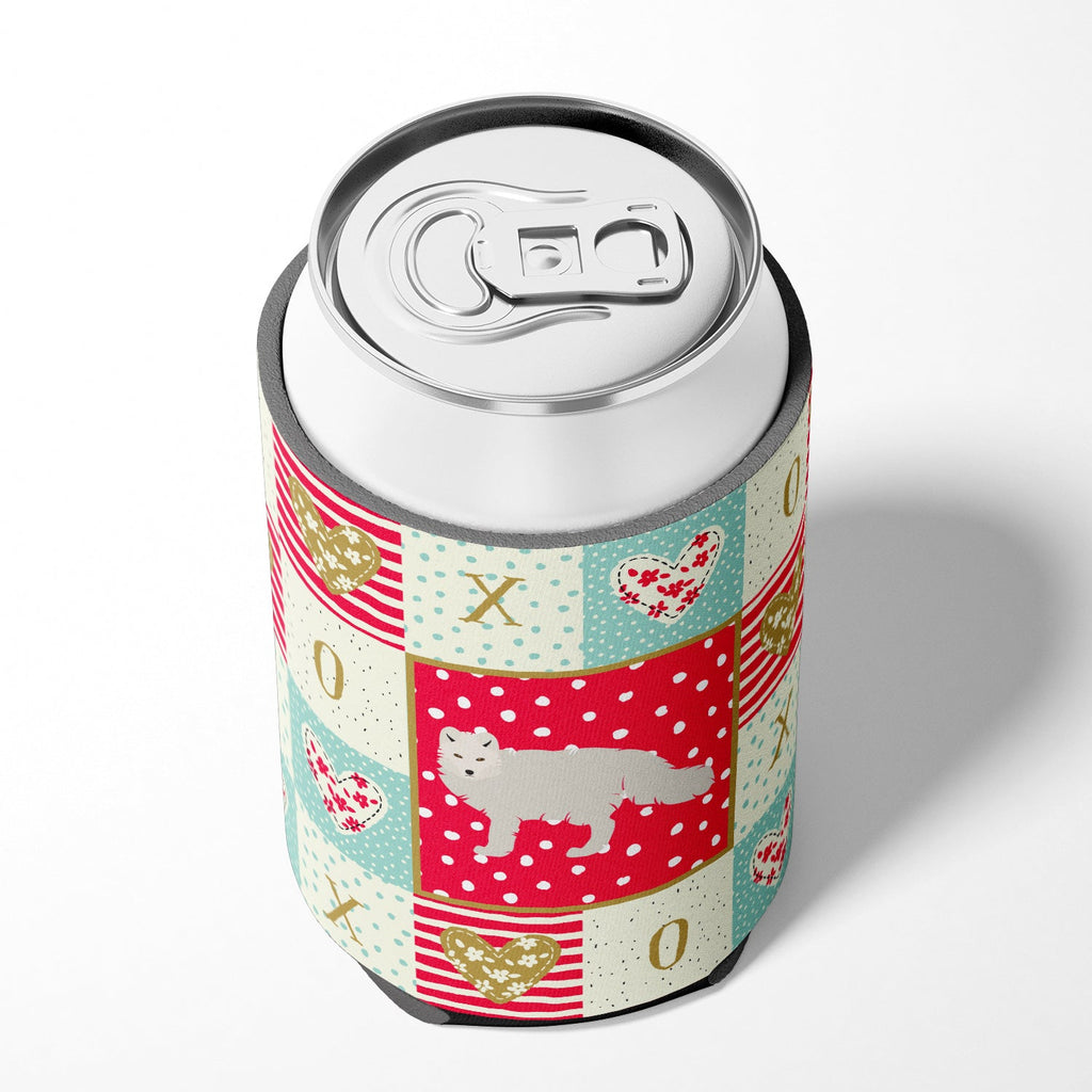 White Arctic Fox Love Can or Bottle Hugger Cooler Sleeve for Standard 12 oz Cans, Insulated Foam Beer & Soda Can Hugger Reusable