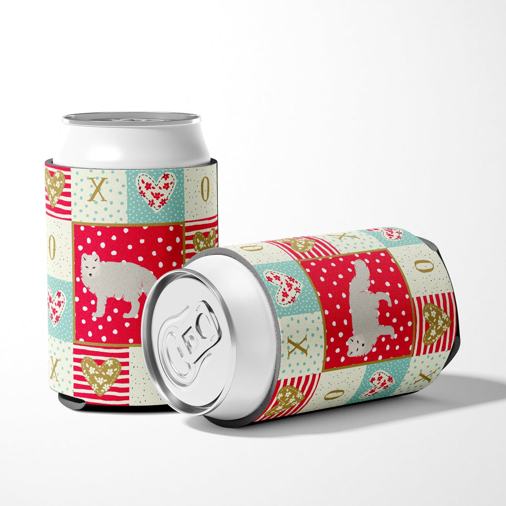White Arctic Fox Love Can or Bottle Hugger Cooler Sleeve for Standard 12 oz Cans, Insulated Foam Beer & Soda Can Hugger Reusable