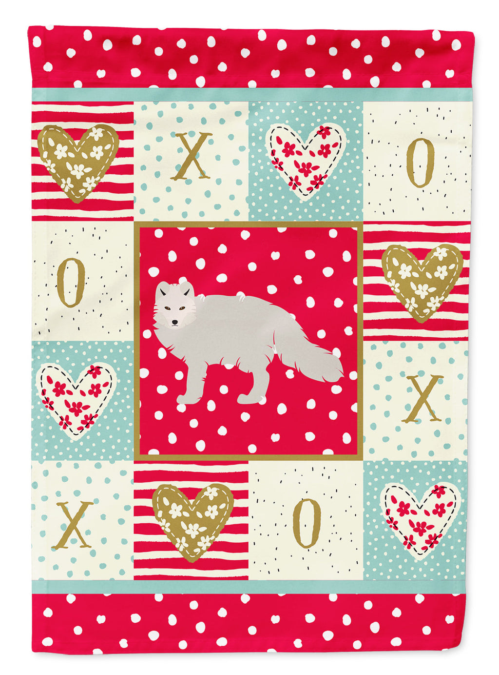 White Arctic Fox Love House Flag 28x40 Porch Sleeve Pole Decorative Outside Yard Banner Artwork Wall Hanging, Polyester