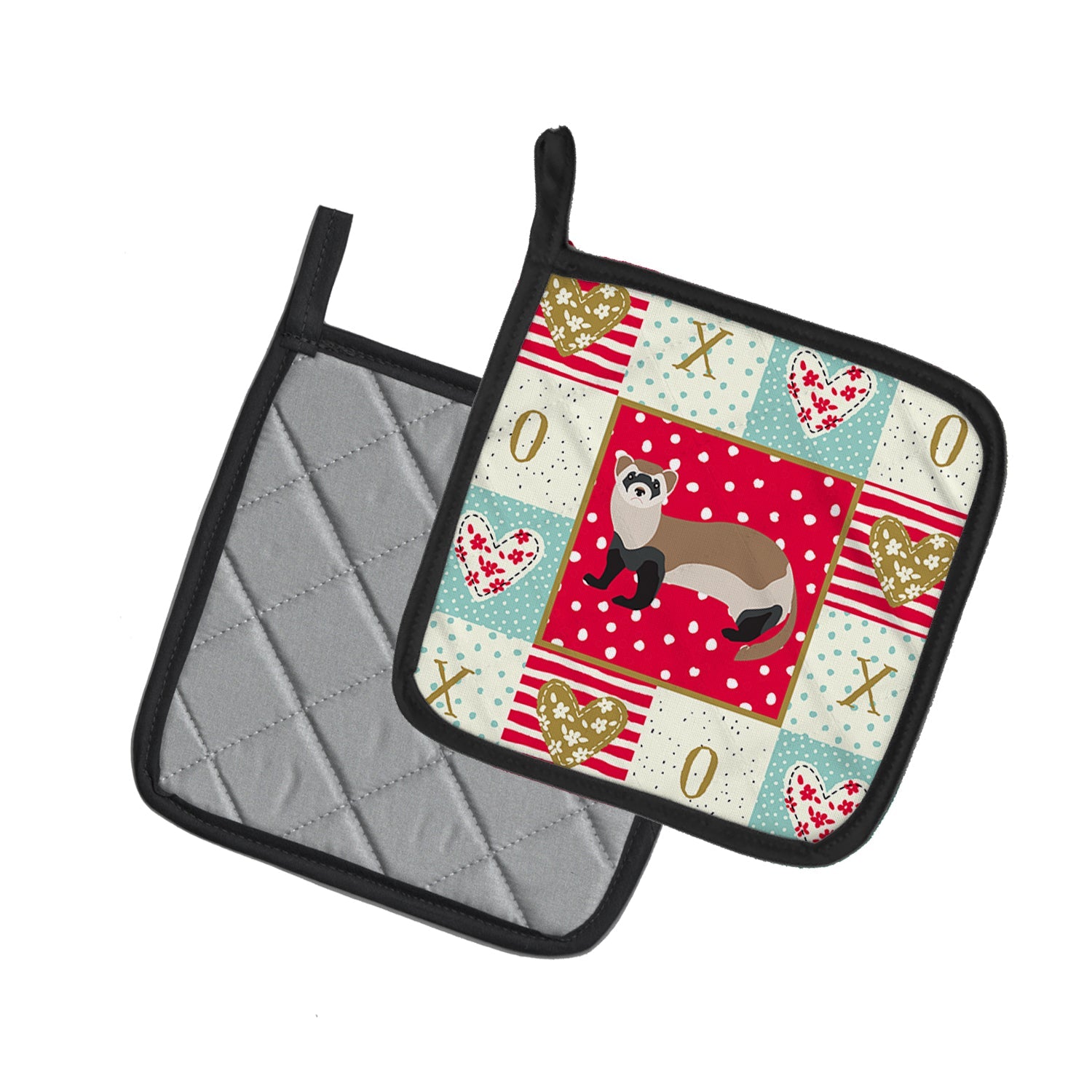 Ferret Love Pot Holder Set of 2 Heat Resistant Quilted Hot Pads 7.5 x 7.5 Inch, Insulated Kitchen Trivets for Cooking & Baking