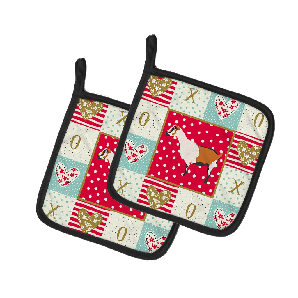 Alpine Goat Love Pot Holder Set of 2 Heat Resistant Quilted Hot Pads 7.5 x 7.5 Inch, Insulated Kitchen Trivets for Cooking & Baking