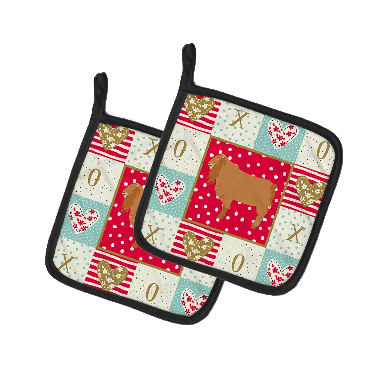 American Lamancha Goat Love Pot Holder Set of 2 Heat Resistant Quilted Hot Pads 7.5 x 7.5 Inch, Insulated Kitchen Trivets for Cooking & Baking