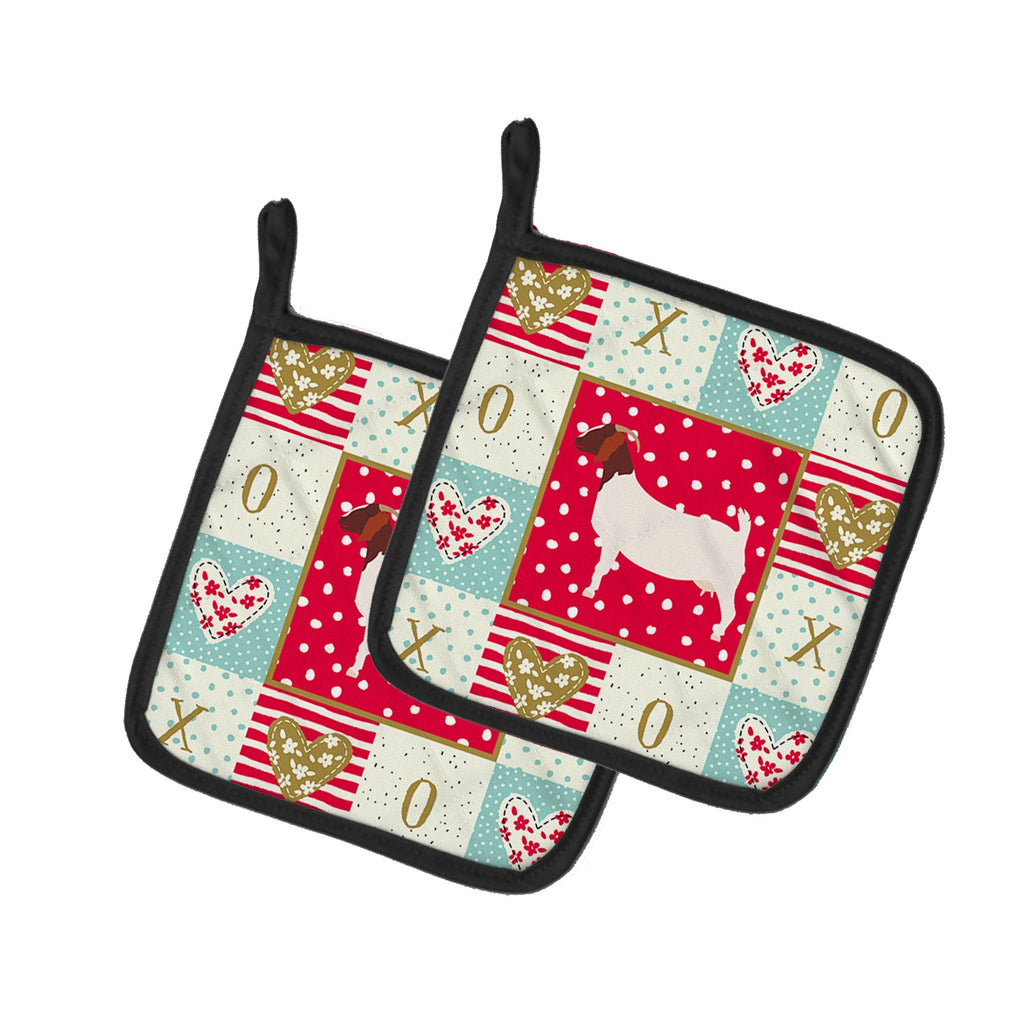 Boer Goat Love Pot Holder Set of 2 Heat Resistant Quilted Hot Pads 7.5 x 7.5 Inch, Insulated Kitchen Trivets for Cooking & Baking