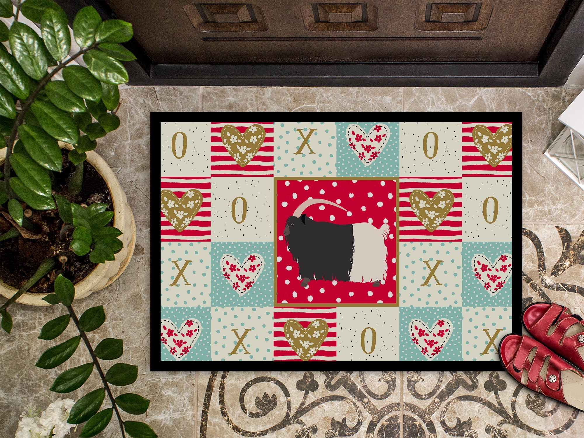 Welsh Black-Necked Goat Love Doormat Indoor Outdoor 18H X 27W Front Door Mat Rugs for Entryway, Non Slip Washable