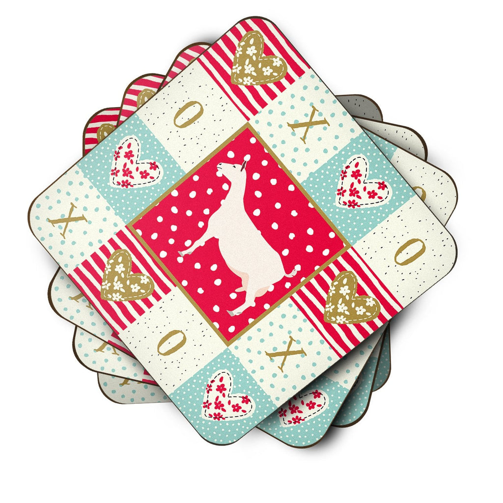 Saanen Goat Love Foam Coasters Set of 4 Cup Coasters for Indoor Outdoor, Tabletop Protection, Anti Slip, Mouse pad Material