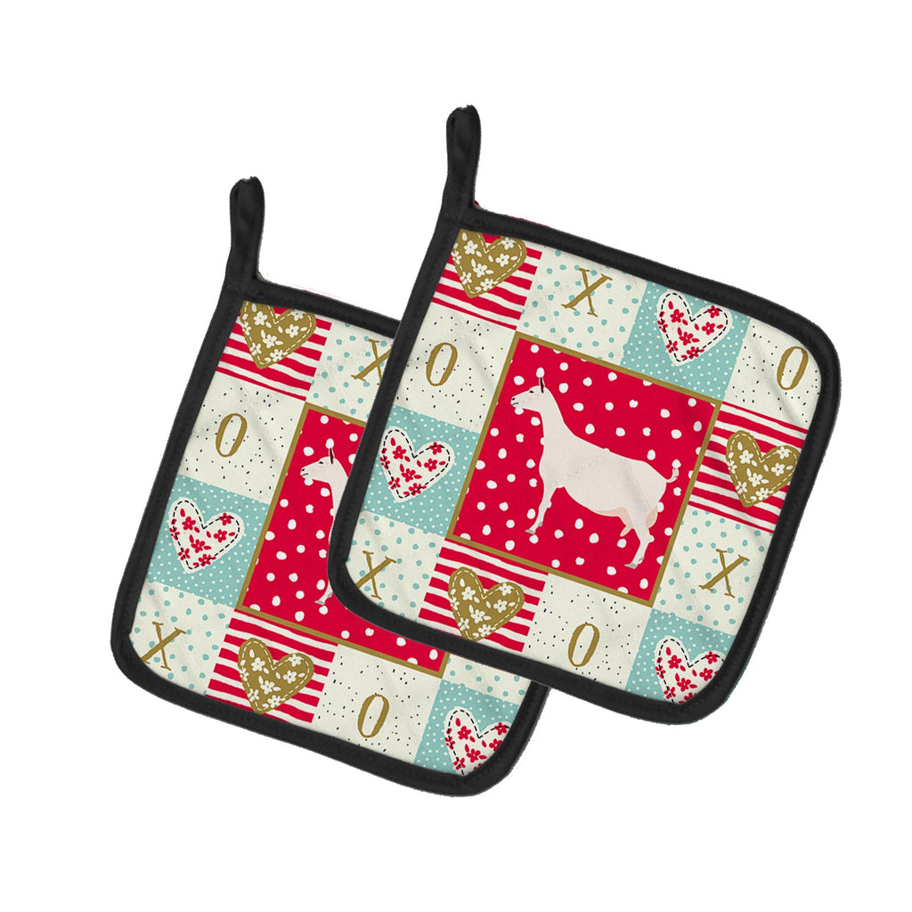 Saanen Goat Love Pot Holder Set of 2 Heat Resistant Quilted Hot Pads 7.5 x 7.5 Inch, Insulated Kitchen Trivets for Cooking & Baking